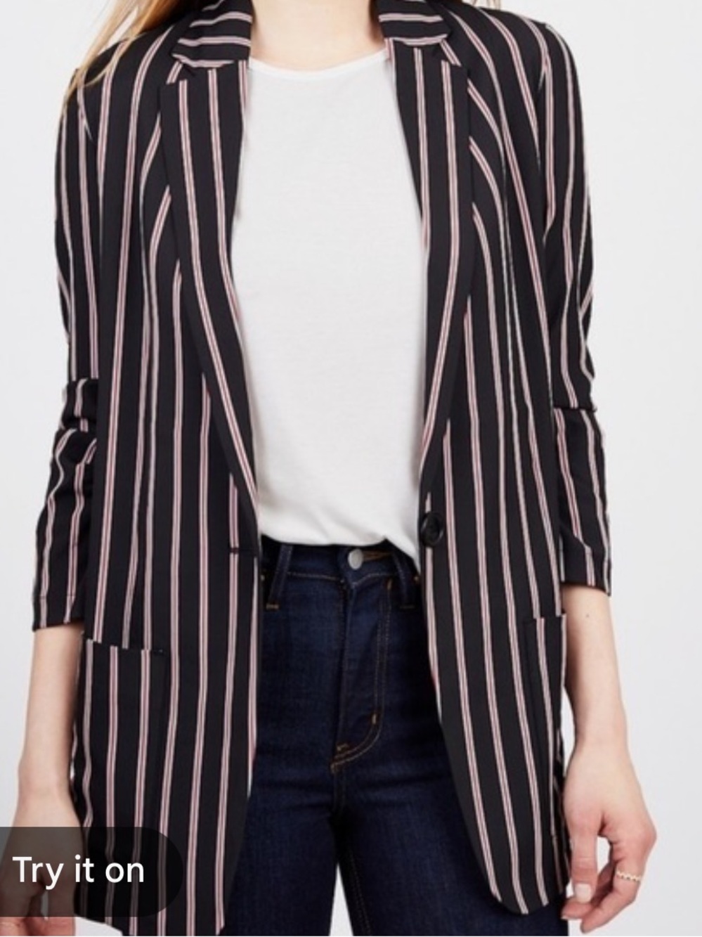 Max Studio Womens Size S Striped Soft Notch Lapel Blazer Black red